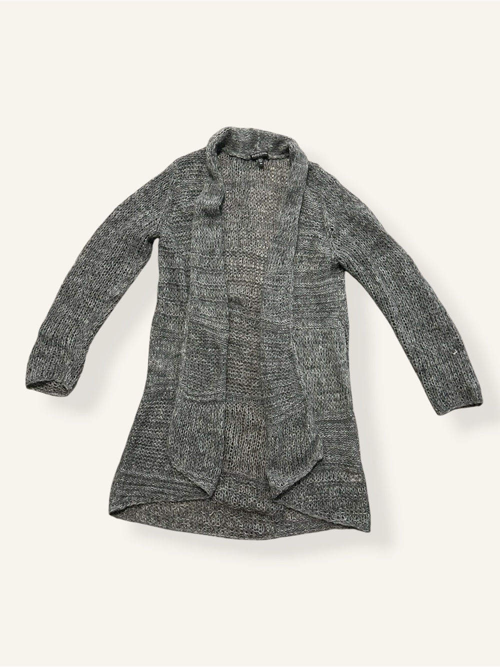 Eileen Fisher Marled Gray Open Front Cardigan Sweater Shawl Collar Knit